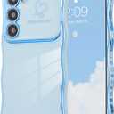 ZTOFERA for Samsung Galaxy S23 5G Case 6.1 inch,Cute Curly Wave Frame Case with Love Heart Pattern,Luxury Plating Edge Full Camera Protection Shockproof Phone Case for Women Girls-Blue