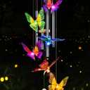 Butterfly Solar Wind Chimes with Aluminum Tubes - Color Changing Wind Chimes for Outside - Thanksgiving Gift