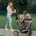 Bicystar Pet Stroller for Medium Dogs, Smooth-Ride Dog Stroller with Detachable Carrier, Rubber Wheels, Car Seat Combo 3-in-1, Up to 50 lbs, for Senior Dogs & Cats, Grey