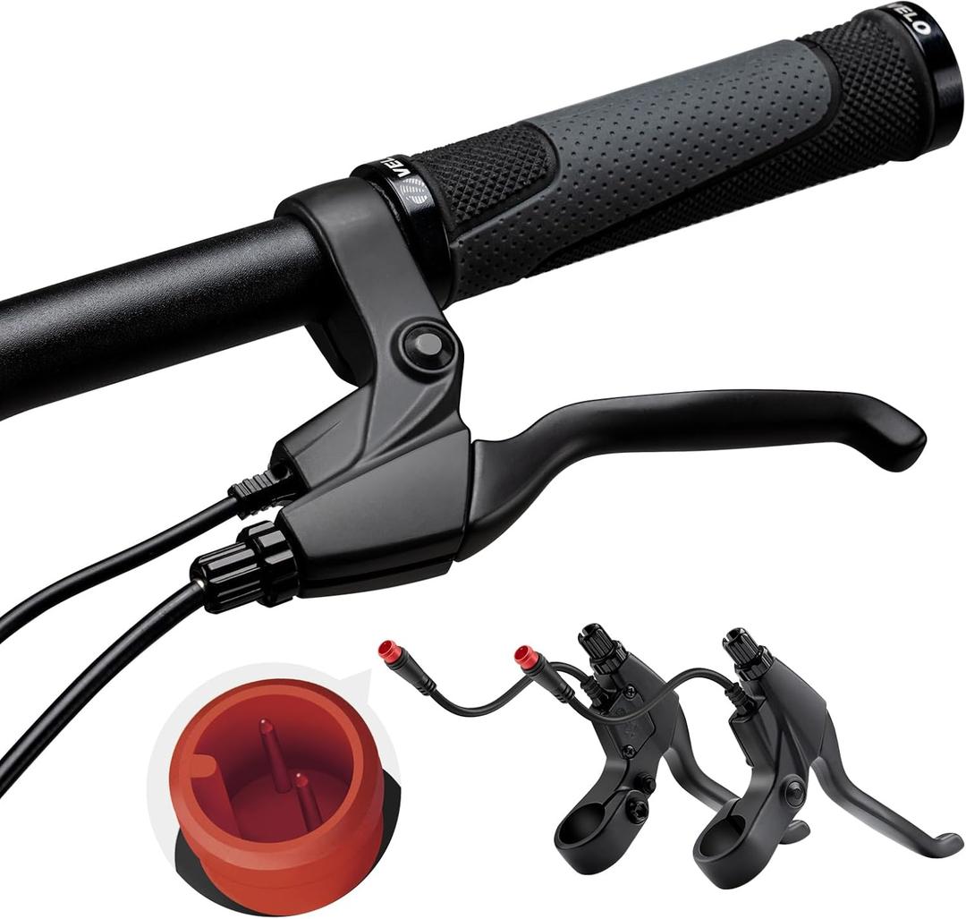 2 Pin Brake Levers for Electric Bicycle, Brake Lever Handle Bar Grips 2 Wires Left & Right E-Bike Replacement Parts (1 Pair), 12cm Cable Length