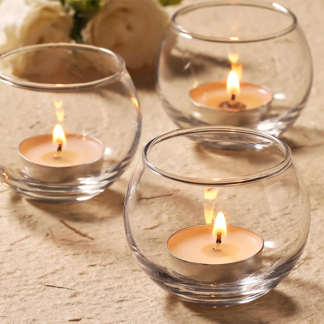Volens 24PCS Clear Votive Candle Holders for Table Centerpieces, Round Glass Tealight Candle Holders Bulk for Wedding Decor and Home Decorations