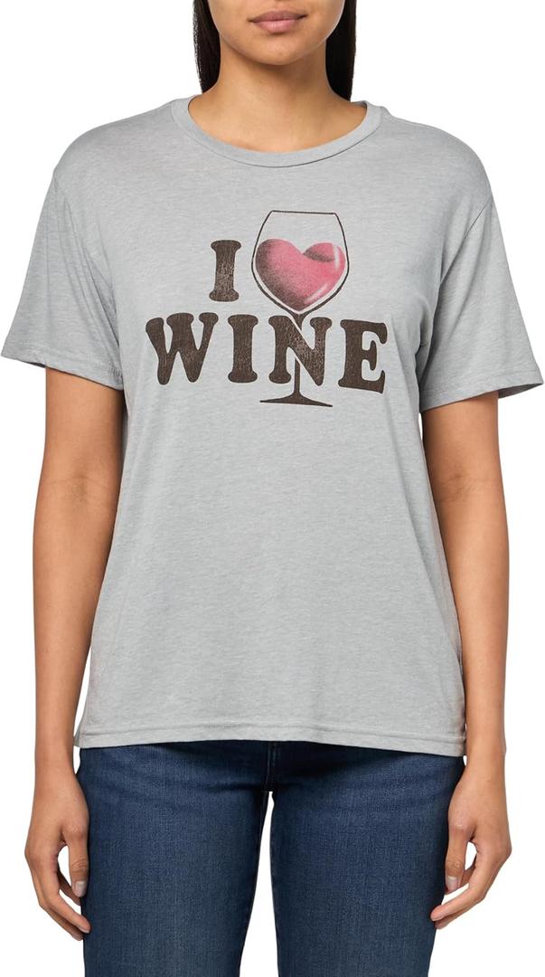 Lucky Brand Women's I Love Wine Boyfriend Tee (Gray, L)