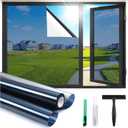 Haton One Way Window Privacy Film, Window Tint for Home with Tools, Static Cling Removable, UV Sun Heat Blocking Reflective Mirror Film, See Out Not in, Blue-Silver, 35.4 by 78.7 inch