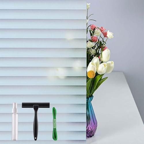 DERZGAO Window Privacy Film with Installation Tools, Blinds Pattern, Static Cling, Anti UV, Heat Control, Ideal for Home Shower Office Glass Door (Blinds Pattern, 23.6X157.4Inch)