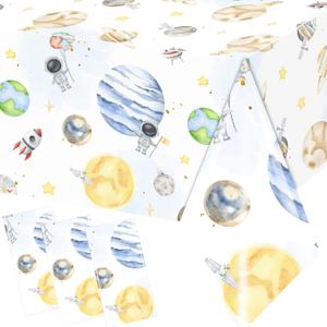 Juweked 3Pcs Astronaut Table Decorations - Plastic Rectangle Space Tablecloths - First Trip Around The Sun - Rocket Tablecloth - Space Party Decor