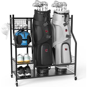PLKOW Golf Bag Storage Garage Organizer, Extra Large Size Golf Bag Storage Stand and Golf Equipment Rack for Garage,Shed, Basement