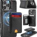 for iPhone 16 Pro Max Wallet Case Compatible with Magsafe, Magnetic RFID Blocking Card Holder Kickstand 2 in 1 Detachable Case for iPhone 16 Pro Max 6.9", Carbon Black