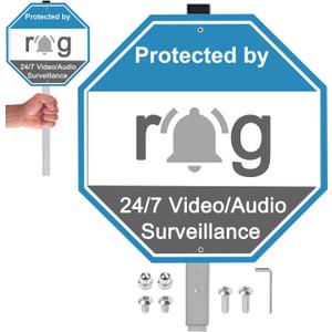 1 Pack Security Yard Sign,10" x 10" Aluminum Audio/Video Recording Monitoring Sign,Metal Yard Signs with 28" Metal Stakes,Weather Resistance Reflective