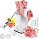 LHS Manual Meat Grinder with Stainless Steel Blades Heavy Duty Powerful Suction Base for Home Use Fast and Effortless for All Meats-White
