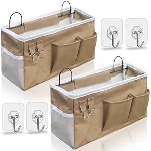 Kanrichu 2pcs Large Wall Hanging Organizer Bag, Linen Fabric Door Hanging Storage Baskets with Pockets, Waterproof Bin for Kitchen, Bedroom, Office, RV Camper (Khaki)