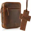 ELIZO Leather Bible Cover for Men Bible Case Women Holder Carrying Organizer Wrap Sleeve Protector Christian Religious Gift Cross Bookmark Large Antique Brown