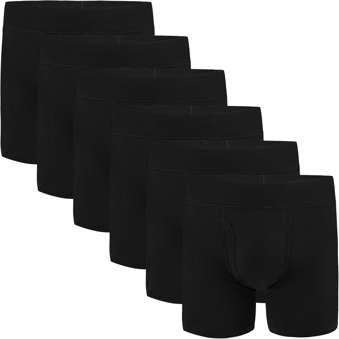 INNERSY Boys' Underwear Bamboo Viscose Boxer Briefs Breathable Boxer Shorts Aged 6-18 6-Pack (Large, Solid Black)