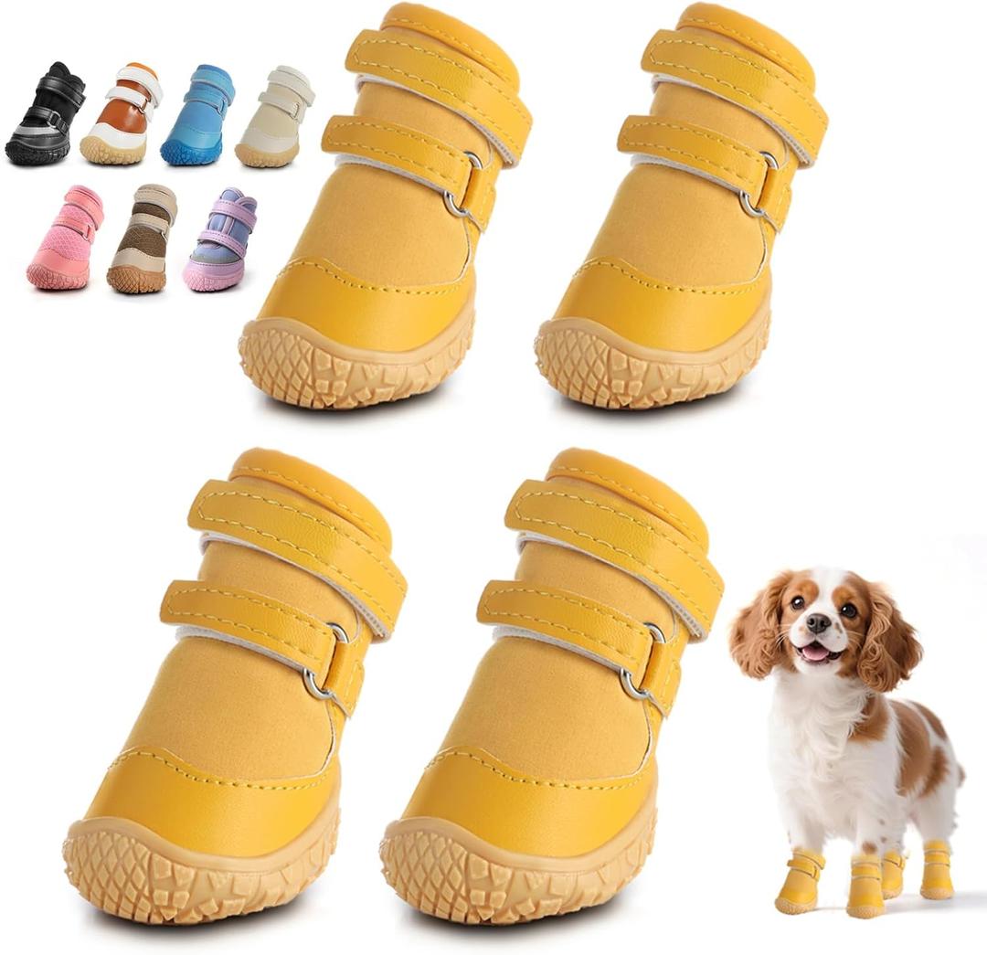 Dog Shoes for Small Dogs, Breathable Dog Boots Paw Protector for Hot Pavement Winter Snow, Dog Booties with Rugged Anti-Slip Sole for Hardwood Floors Outdoor Walking Yellow Size 2 (#2 (Width 1.29 inch) for 6.6-11.0 lbs)