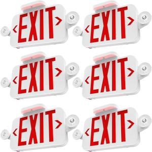 Sunco 6 Pack LED Exit Sign With Emergency Lights, Red, Two Mini Adjustable Lights, 94V-0 Fire Resistant, Backup Battery, 2.3W 6000K Daylight Deluxe, 200 Lumens 120-277V, Wall Or Ceiling Mount UL
