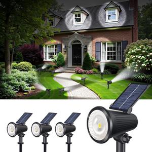 Solar Powered Spotlights Outdoor Waterproof Sunset Spot LED Lamp Ultra Bright for Tree, Flag, Lawn, Statue, Pool, Garden, House, Wall, Yard, Path Outdoor Landscape Uplighting 4 Pack Cool White