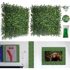 Bybeton Artificial Grass Wall Panel,10"x 10"(50Pcs) Boxwood Faux Green Wall Panels for Interior Wall, Backdrop Wall,Garden Wall and Indoor Outdoor Plant Wall Decor