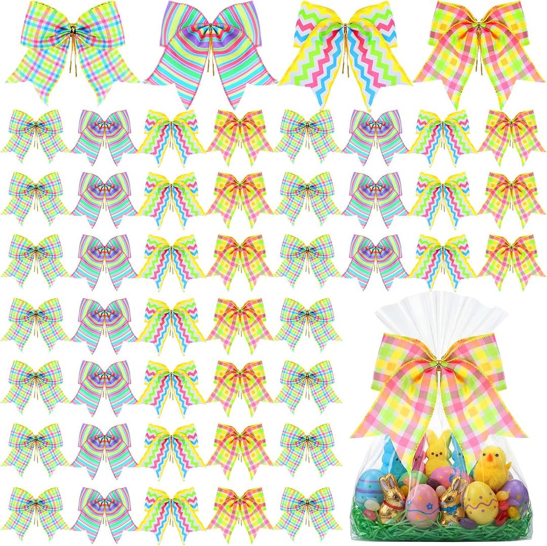 Daifunli 48 Pcs 6 Inch Easter Bows for Wreath Easter Bows Bulk for Gift Wrapping Holiday Basket Ornaments Party Decor