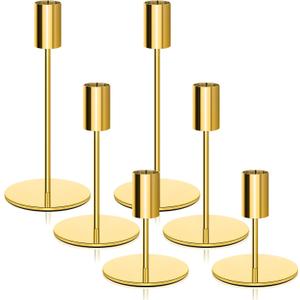 6pcs Gold Color Candlestick Holders Metal Candle Holders for Candlesticks Tall Taper Candle Holders for Home Deco, Wedding,Dinner,Christmas Party, Fits 3/4 inch Thick Candle&Led Candles (Gold)