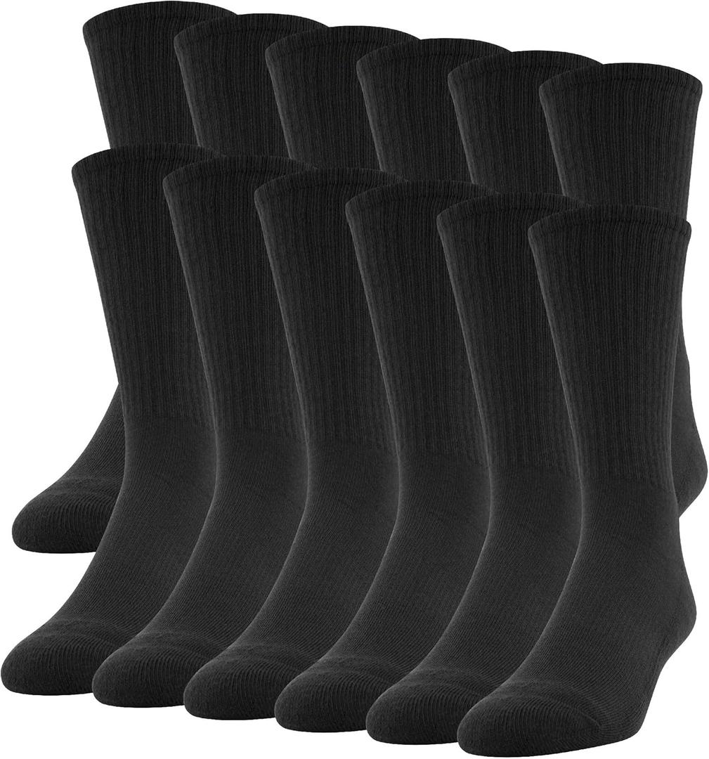 Gildan Men's Performance Crew Socks, 12 Pairs (Large, Black)