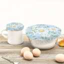 SusiYo Reusable Stretchy Bowl Covers - 5 Pieces, Watercolor Daisies Wildflowers Food Storage Container Elastic Covers for Bread Proofing, Fruits, Kitchen Leftovers