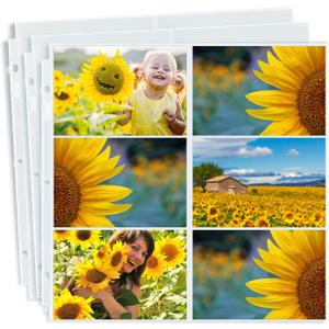 Dunwell Photo Album Refill Pages 12x12 - (100 Pack, 4x6 Horizontal) Displays 1200 4x6" Photos, 4 x 6 Photo Sleeves for 3 Ring Binder, D-Ring Scrapbook Album 12x12 Page Protectors
