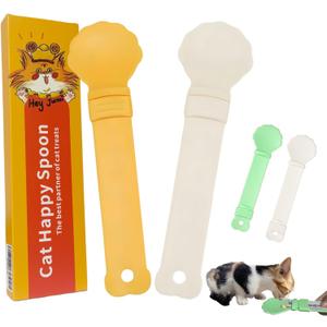 2pcs Cat Strip Feeder, Happy Spoon for Cats, Lickable Squeezable Creamy Treat, Wet Treats Dispenser, Cat Treat Spoon Squeeze, (Beige&Green/Beige&Orange)