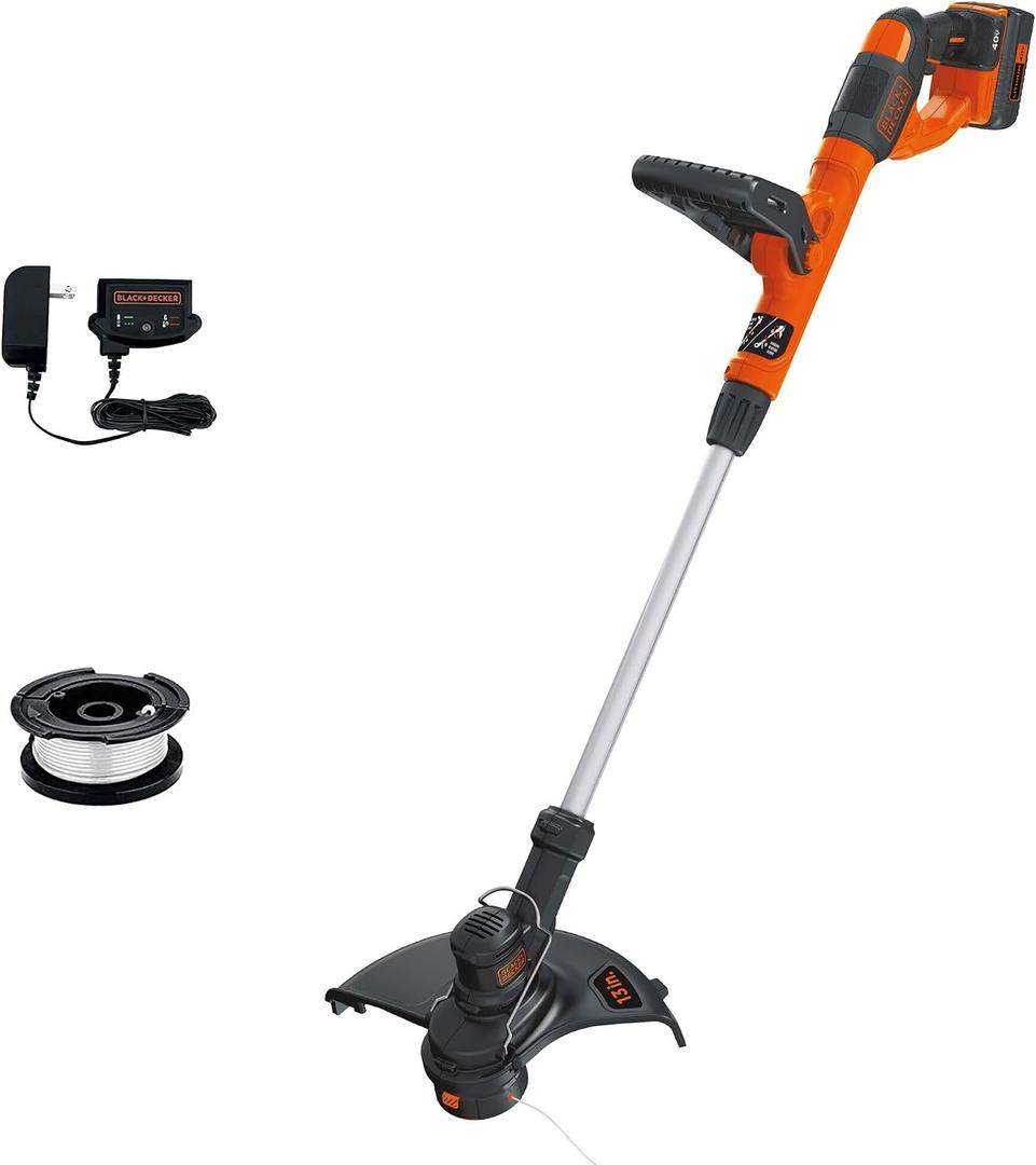 Black+Decker 40V MAX 13 Inch String Trimmer and Lawn Edger with Battery and Charger, Cordless Weed Eater with Charge Indicator, High Torque PowerDrive Technology (LST140C), One Size