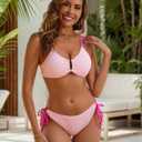 Blooming Jelly Womens Sexy 2 Piece Bikini Sets Cheeky High Cut Bathing Suit Color Block Textured U-Wire Swimsuits 2026 (Pink, M)