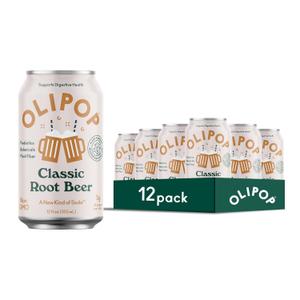OLIPOP Prebiotic Soda Pop, Classic Root Beer, Pantry Pack Packed with Prebiotics, Fiber, and Botanicals, Gluten Free, GMO Free, 12oz (12-Cans)