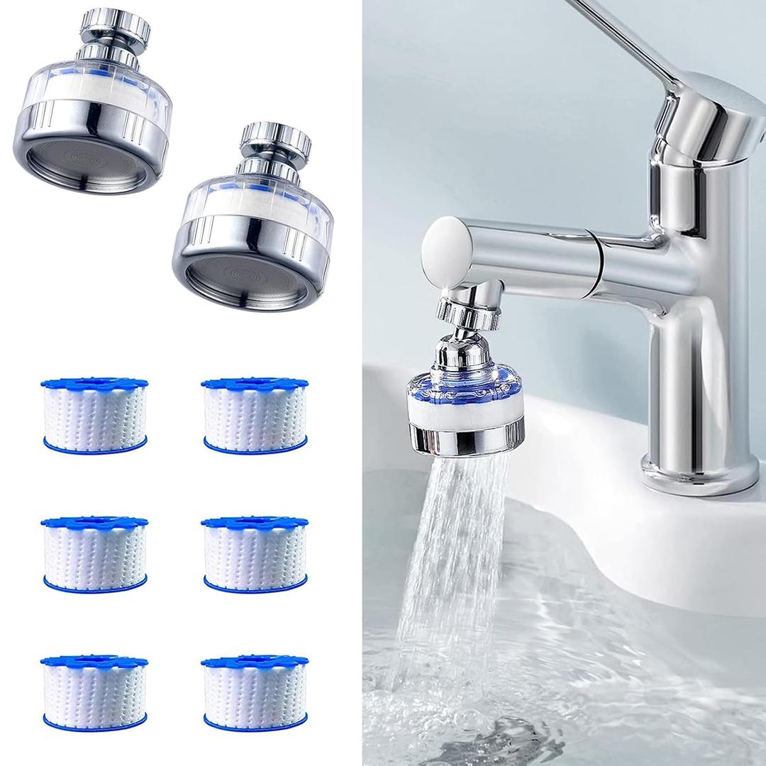 2 Pack Sink Water Filter Faucet: Bathroom Sink Filter - 360 Rotating Faucet Filters Purifier Kitchen Tap Filtration Removes Chlorine Fluoride Heavy Metals Hard Water for Home Bathroom & Kitchen