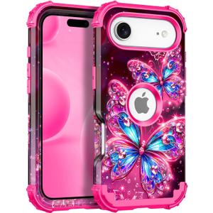 Miqala for iPhone Air Case/iPhone 17 Air Case,Glow in The Dark Three Layer Heavy Duty Shockproof Protection Hard Plastic Bumper+Soft Silicone Case for iPhone 17 Air,Hot Red