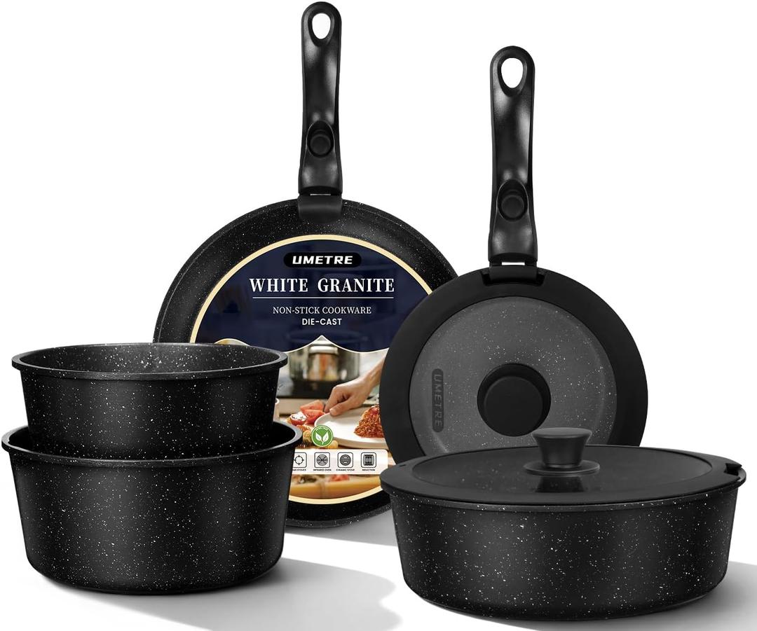 pots and Pans Set, Nonstick Cookware Set Detachable Handle, Induction Kitchen Cookware Sets with Removable Handle, Non Stick RV Cookware Set, Dishwasher  Oven Safe (9 PCS)