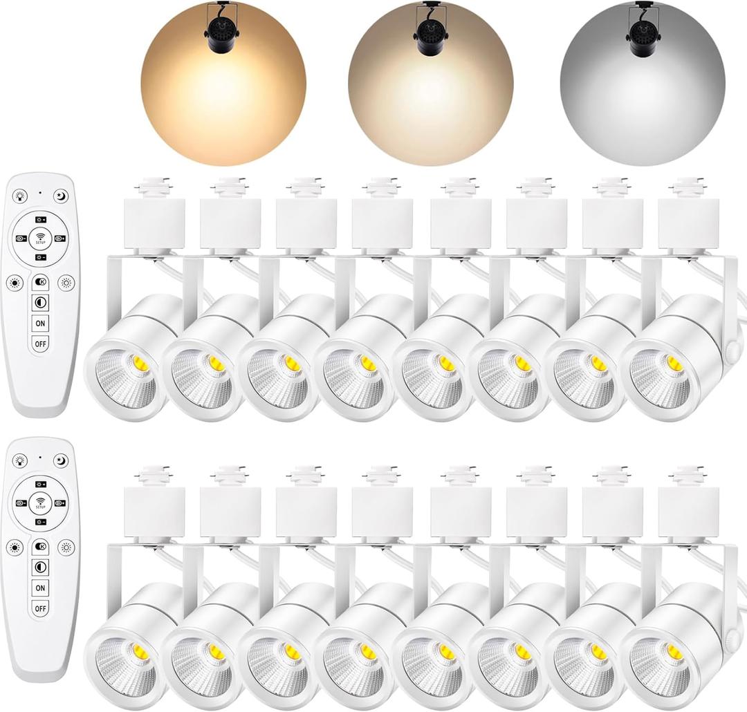White Track Lighting Heads H Type LED Track Light Heads Dimmable Rail Ceiling Spotlight Fixtures Accent Art Task,2700K-6500K Stepless Dimming,Flicker Free CRI90+ 2410W 1000LM,16 Pack