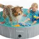 Furrybaby Dog Pool, Kiddie Pool with Hard Plate Collapsible Pet Bath Foldable Swimming Pet Pool Portable Grey 40'', Grey,blue