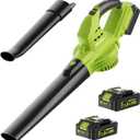 Leaf Blower Cordless with 2 Battery and Charger, 130MPH 180CFM High Speed Leaf Blower with 2 Tubes, 20V Electric Leaf Cleaner, Lightweight Handheld Small Blower for Patio, Garden, House, Depot, Green