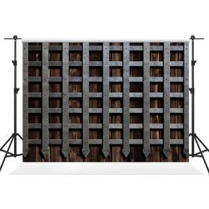 10x7ft Medieval Wooden Castle Door Backdrop Greek Style Art Design Iron Gate Photography Background Banner Old Prison Cell Fence Halloween Decoration Portrait Photo Booth Supplies BJZYKI00185