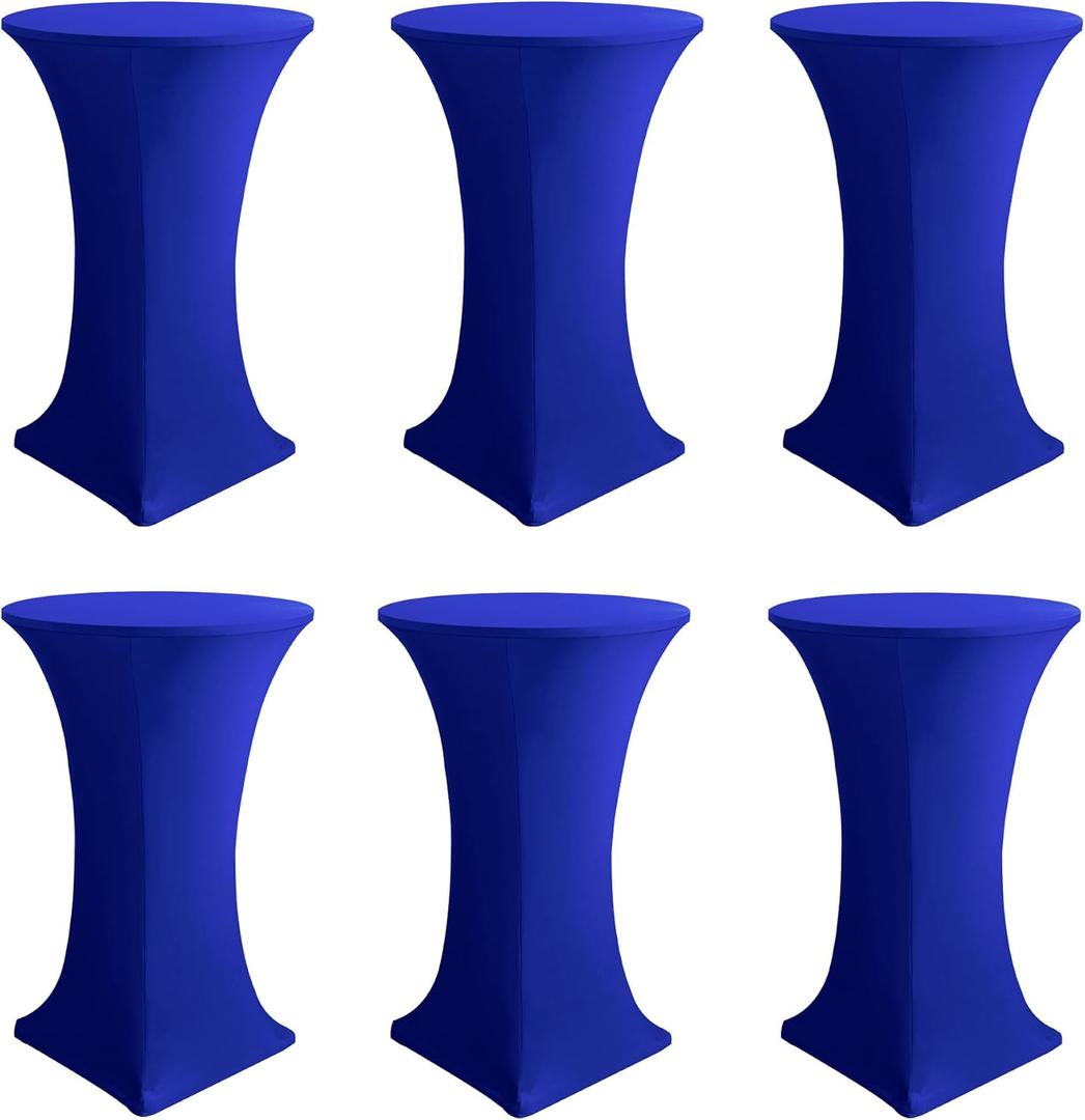 Cocktail Table Covers-Spandex Round High Top Table Cloths 6 Pack 32x43 Inch-Royal Blue Stretch Fitted Bar Tall Tablecloth for Pub Bistro Highboy Party Banquet Height Folding Satnding Tables