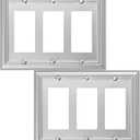 OKAWYC Triple Decorator Light Switch Cover Adler Metal Wall Plate, 2-Pack Brushed Nickel 3 Gang Triple Rocker, for Receptacle Dimmer Switch GFCI Outlet, Switch Cover Decorative Wallplate, Durable