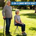 ALEVMOOM Walking Cane with Seat Folding Lightweight, Cane Stool for Adults, Aluminum Walking Chair Capacity 330lb Portable Seat for Senior, with Carry Bag