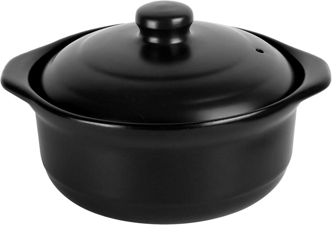 3.4 Quart Ceramic Cooking Pot Heat-resistant Clay Cooking Pot Chinese Cookware Casserole Stovetop Stone Pot with Lid for Cooking Rice Meat Soup (Black 3.2L)