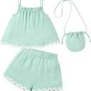 Toddler Girls Summer Outfits Baby's 100% Cotton 3 Pcs Short Sets Adjustable Strap Top Shorts with Matching Bag