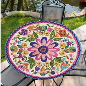 Round Tablecloth Waterproof Fitted Boho Colorful Tablecloths Decor for Home Kitchen Dining Party Patio Indoor and Outdoor, 60 Inch