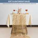 3 Pcs Gold Table Runners, 28In x 10 Ft Sheer Chiffon Tulle Cheesecloth with Glitter Metallic Foil, Golden Sequin Gauze Runner for Wedding, Birthday, Baby Shower, Anniversary Party Decor, Striped