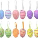 2 x Colorful Easter Eggs, Foam Ornaments with Hanging Ribbon, Spring Home Decor, 12 Count