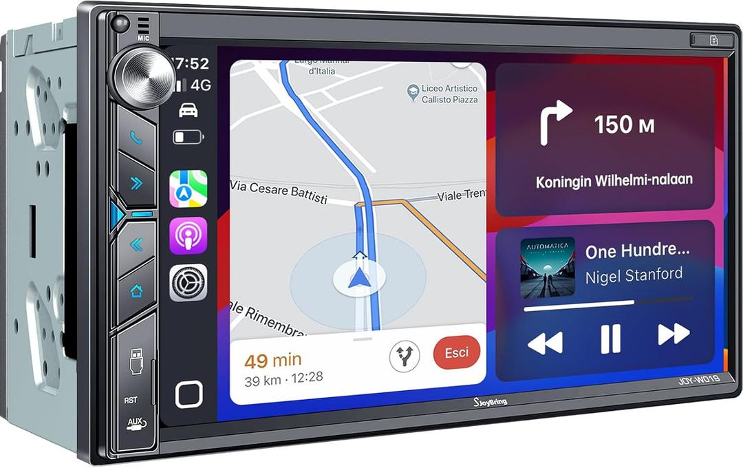 SJoyBring Double Din Car Stereo with Dash Cam, Wireless Apple CarPlay & Android Auto, 240W 4.2CHN, 7" Touchscreen, SWC, Bluetooth, FM/AM Car Radio, 2 Subwoofers Outputs, Backup Camera
