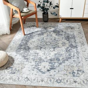 jinchan Area Rug 4x6 Washable Bedroom Rug Vintage Indoor Floor Cover Distressed Lightweight Non-Slip Low Pile Thin Mat Accent Stain Resistant Carpet for Living Room Dining Room Kitchen Office Grey