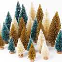 AerWo 24Pcs Mini Christmas Trees Bottle Brush Trees with Wood Base, Christmas Village Trees for Tabletop Christmas Decor Holiday Winter Decorations