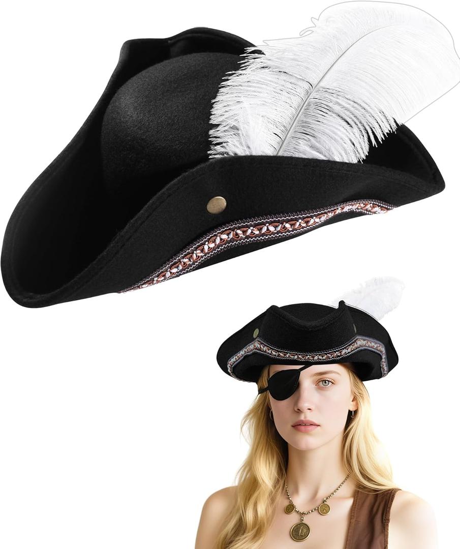 Adult Brown Tricorn Pirate Hat for Halloween Costume Accessories - Sturdy Box Packaging - for Women Men Kids