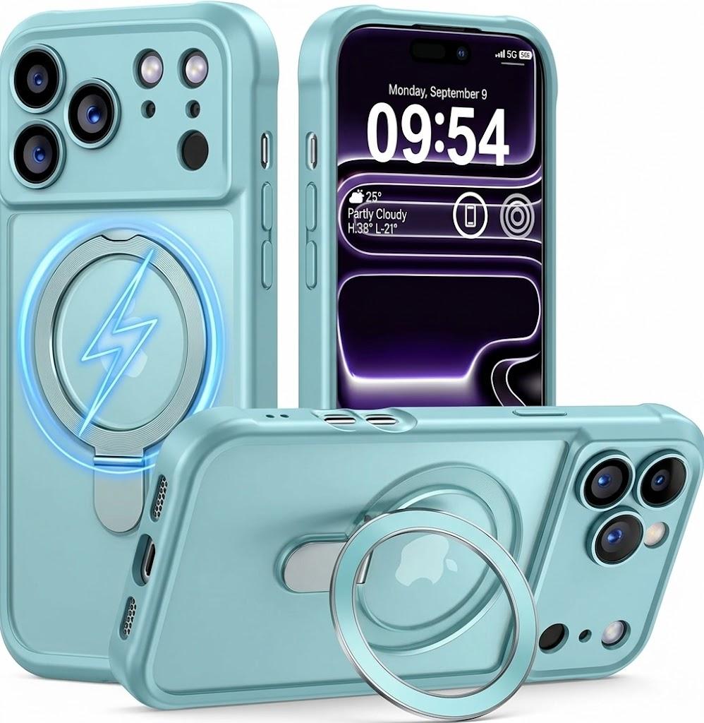 MOCCA Design for iPhone 17 Pro Case, Compatible with Magsafe [Premium Invisible Magnetic Ring Stand] [Military Drop Protection] Full Camera Guard Translucent Matte Slim Phone Cover 6.3",Blue