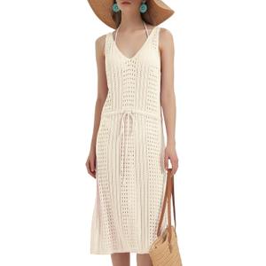 Ross&Freckle Women's Summer Swimsuit Bikini 2025 Beach Swimwear Crochet Cover up Hollow Out Crop Sleeveless Swim Outfit (L)